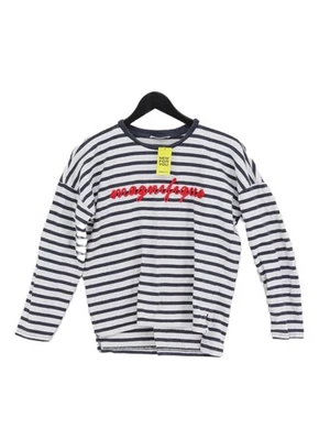 Mango Women's Top S White Striped 100% Cotton Long Sleeve Round Neck Basic - Image 1 of 4