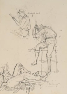 E. LEE (19.Jhd), Studie von Fähnrichen zur See, um 1860, Bleistift Romantik - Picture 1 of 5