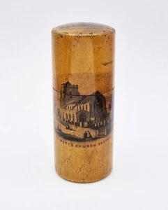 VICTORIAN MAUCHLINE WARE CYLINDRICAL BOX - EASTBOURNE VIEWS - Picture 1 of 4