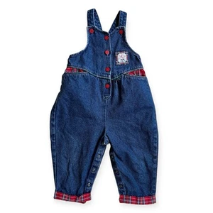 Vintage 90s Oshkosh B’Gosh Plaid Blue Denim Overalls 2T Kids Vestbak USA Made - Imagen 1 de 6