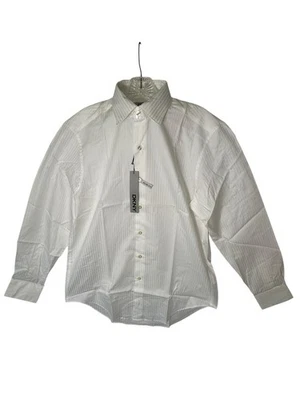 DKNY Mens Regular Slim Fit White Striped Button Down Dress Shirt - Image 1 of 4