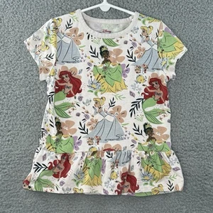 Disney Princess AOP T-Shirt Top Dress Size 5 Short Sleeved Ruffle Ariel Tiana - Picture 1 of 6