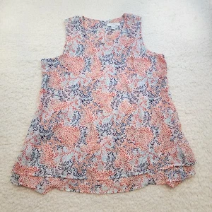 Fever Tank Top Semi Sheer Overlay L Colorful Hi Lo Hem Flowy Blouse Keyhole - Picture 1 of 9