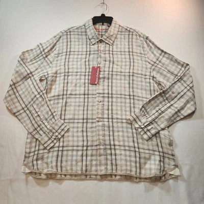 Report Collection Mens Shirt Sz XXL 100% Linen Button Down Long Sleeve Tan Plaid - Image 1 of 4