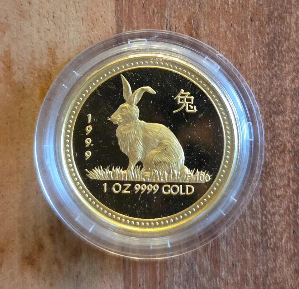 1999 Perth Mint Lunar 1 oz Pure 9999 Gold Coin - Year of the Rabbit - RARE PROOF - Image 1 of 3
