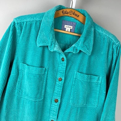 L.L. Bean Womens Comfort Corduroy Shirt 2X Shacket Button Up Turquoise Cotton - Image 1 of 4