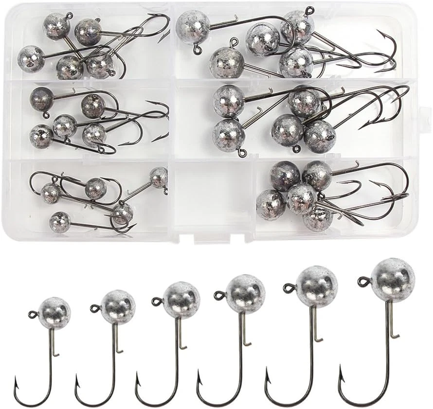 30 Pezzi Teste Piombate Gancio Ami Da Pesca per Esche Morbide 5G 7G 10G 14G 17G  - Immagine 1 di 4