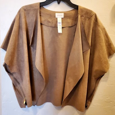 Chaqueta Chico's Imitación Gamuza Capa Detalle Cremallera Marrón Suave Talla 2 (L) P-P27"Longitud 21" Foto 1 de 4