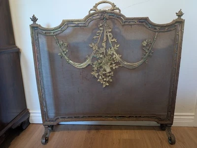 Antique 19th C French Rococo Cast Brass Fireplace Screen •Stamped Made in France - Image 1 of 4