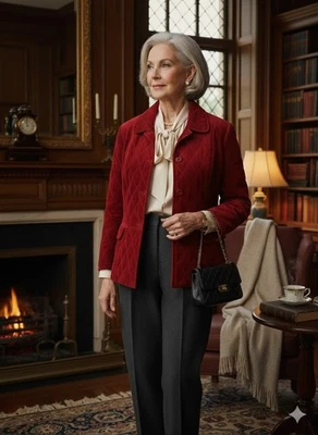 Talbots Jacket Womens 14W Red Diamond Quilted Cotton Blend Button Front Pockets - Image 1 of 4