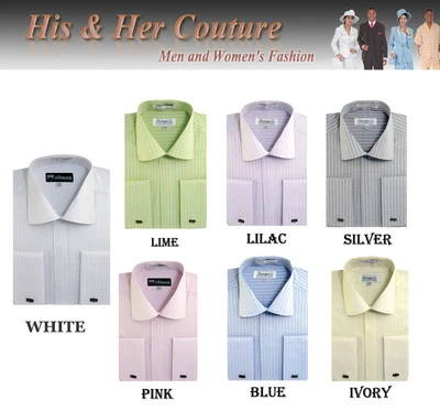 New Men's Fashion Elegance Striped Dress Shirt French Cuff Long Sleeve SG30 - Image 1 of 4