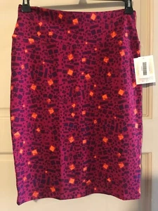 Nuova gonna a matita LULAROE CASSIE taglia media rosa forme blu navy fluo nuova con etichette M - Foto 1 di 5