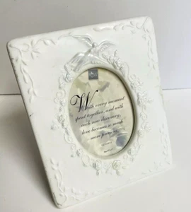 PORCELAIN PHOTO FRAME Off White Wedding Doves Florals BY RUSS - HOLDS 3.5” X 5” - Picture 1 of 8