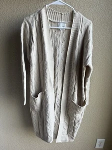 PINK ROSE Cream Cabled Long Open Cardigan Sweater Women’s Small - Picture 1 of 3