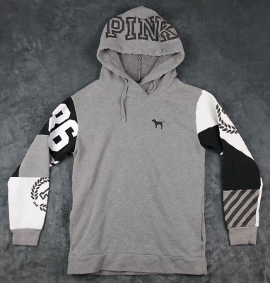 Victoria Secret Pink Hoodie XS Women Pullover Dog Graphic Logo Gray Black White - Image 1 of 4