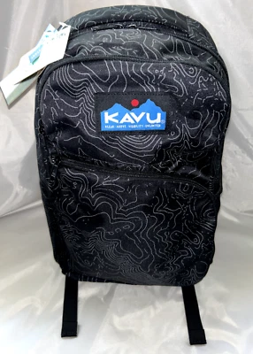 New KAVU Packwood Laptop Tablet Backpack Padded Backing Black Topo MSRP $65.00 - Image 1 of 4