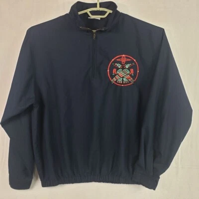 Chaqueta cortavientos Fahrenheit para hombre L azul marino 1/4 cremallera pulóver parche bordado Foto 1 de 4