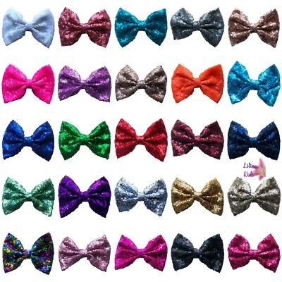 Big Sequin Hair Bows 5” With Clip Sparkly Glitter Sequins Hair Clips Slides - Image 1 of 4