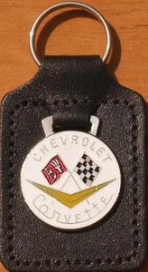 Chevrolet Corvette Keyring Key Ring - badge mounted on a leather fob - Foto 1 di 1