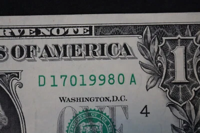 [JAN 7, 1998] ONE DOLLAR FANCY BIRTHDAY NOTE  SN  D 17019980 A - Image 1 of 3
