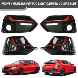 Front + Rear Bumper Fog Light Garnish Covers For 2017-2021 Honda Civic Hatchback - Picture 1 of 18