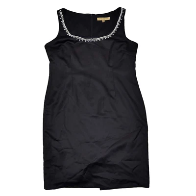 Винтажный Nipon бутик черный платье размер 16 атласный бисером декольте - Изображение 1 из 4