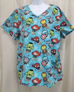 Women's Scrubs XL Marvel Cartoon Characters Short Sl 100% Cotton Deep Pockets - Picture 1 of 17