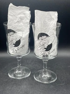 Beer Glass Water Goblets Lily Langtry Cabaret Showgirl Pair Vintage 1980's - Picture 1 of 8
