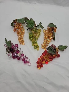 5 Vintage Lucite bunte Trauben Acryl facettiert Perlen gezuckerte Blätter - Bild 1 von 10