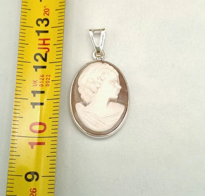 Ciondolo donna cammeo vero pendente argento bianco 925 cameo italiano - Immagine 1 di 4