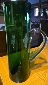 Grün Kunst Glas mundgeblasen Krug mit klarem Griff und grünem Rührstab 16" - Bild 1 von 7
