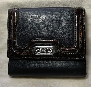 Women's Vintage Brighton Black Leather Crocodile Croc Embossed Bifold Wallet - Picture 1 of 11