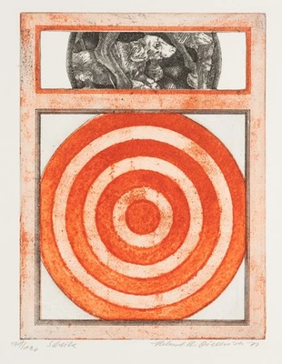 H. DIEDRICH (*1937), "Scheibe" Zielscheibe und Jagdhund,  1977, Radierung - Bild 1 von 4