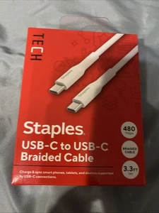 Staples TECH USB-C to USB-C Charging Cable 9.8 ft. White (ST62336) - Photo 1 sur 2