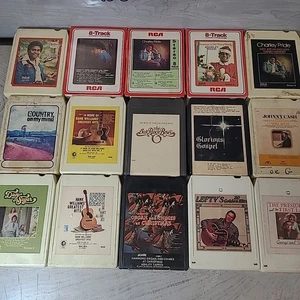 Vintage 8 Track Music Lot 15 Cassettes Charley Pride Johnny Cash Hank Williams  - Picture 1 of 7