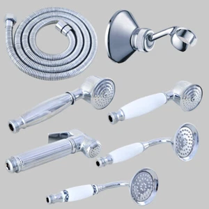 Cabezal de ducha de mano cromado pulido estilo teléfono, manguera de 1,5 m, soporte Qzh350 - Imagen 1 de 19