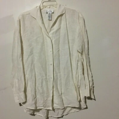 Rena Rowan 58% Silk 42% Linen Cream Jacquard Top Blouse Women Size S Stylish - Image 1 of 4