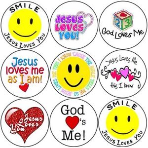 144 Smile Jesus Loves You 30mm Children's Christian Reward Stickers, Church