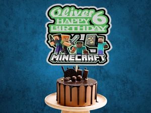 Personalised MINECRAFT Cake Topper Name & Age Kids Birthday Party Decoration New - Picture 1 of 1