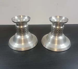 Norwegian Haugrud Traditional Pewter Silver Candle Holders Scroll 2 Pc - Picture 1 of 5