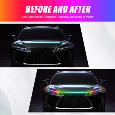 RGB LED Flexible Car Hood Day Running Light Strip Atmosphere Ambient Lamp 12V - Image 1 of 4