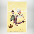 Dutch Children Fade Away Postcard c1910 Dulk Kids Dog Pet Love Fairman A4103