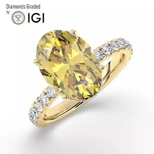 Oval Solitaire 18K Yellow Gold Vivid Yellow Engagement Ring, 5 ct, Lab-grown IGI - Picture 1 of 18
