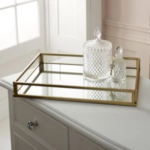 Large gold rectangle mirrored cocktail serving tray vintage antiqued display - Picture 1 of 2