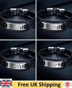 Son Daughter Gift Bracelet Black Leather Wrist Band Wrap Bangle From Mom Or Dad - Picture 1 of 12