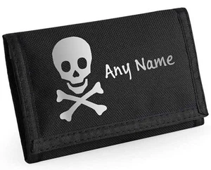 Skull & Crossbones Personalised Boys Kids Ripper Wallet With Coin Holder, xmas - Picture 1 of 12