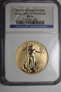 2006 W $50 American Eagle 20 Anniversary 1 Oz Gold Reverse Proof Coin NGC PF70 - Picture 1 of 2