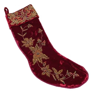 Medias de Navidad Neiman Marcus Piedra Preciosa Oro Bordado Terciopelo Sudha - Imagen 1 de 10