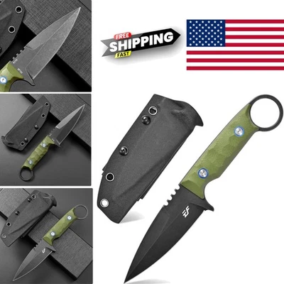 Cuchillo de herramientas EDC hoja de 4,2 pulgadas acero inoxidable mango verde espiga completa para acampar Foto 1 de 4