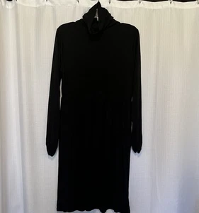 Womens Maternity Large Black Knee Length Long Sleeve Dress Soft Stretch Ruching - Picture 1 of 7